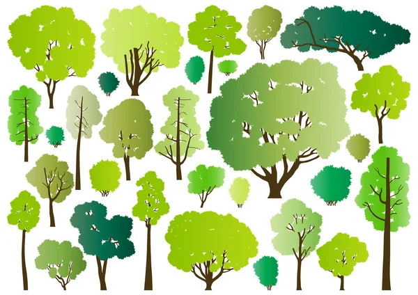 Wald Bäume Silhouetten Illustration Sammlung Hintergrund Vect — Stockvektor