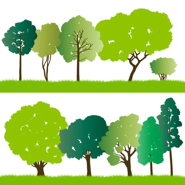 Foresta alberi silhouettes illustrazione collezione sfondo vect — Vettoriale Stock