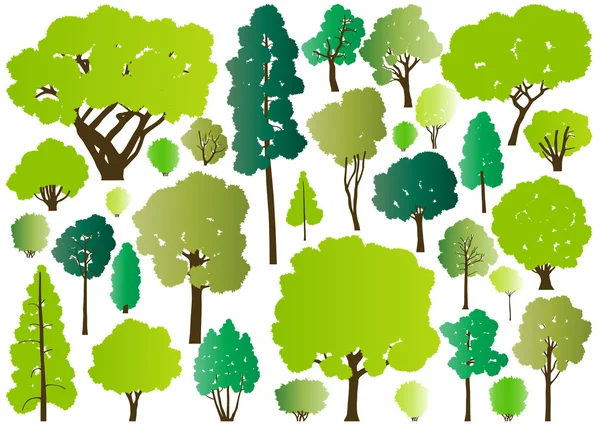 Foresta alberi silhouettes illustrazione collezione sfondo vect — Vettoriale Stock