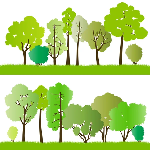 Foresta alberi silhouettes illustrazione collezione sfondo vect — Vettoriale Stock