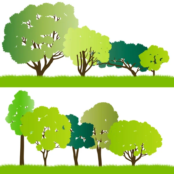 Bosque árboles siluetas ilustración colección fondo vect — Vector de stock