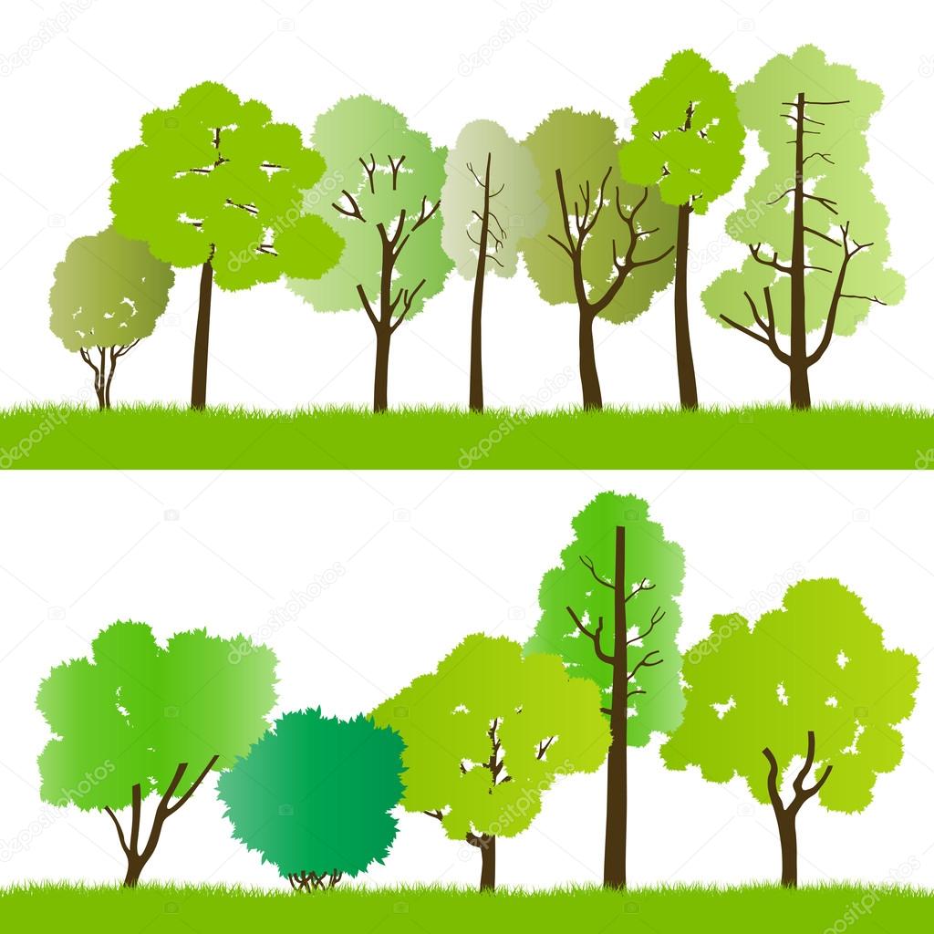 Forest trees silhouettes illustration collection background vect