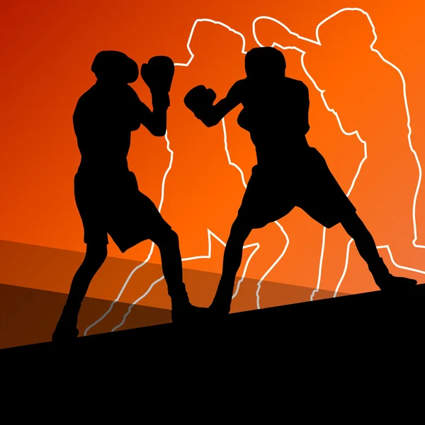 Boxing active young men box sport silhouettes abstract backgroun — Stock Vector