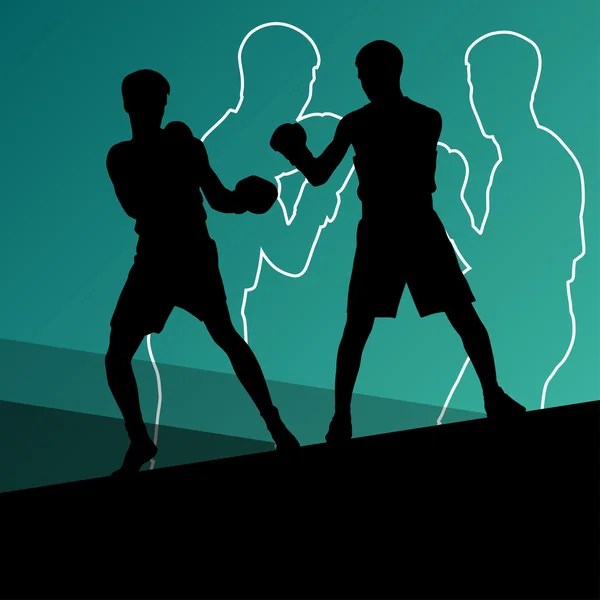 Boxe active jeunes hommes boîte sport silhouettes résumé backgroun — Image vectorielle