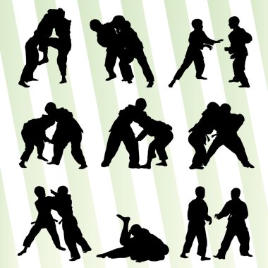 Judo dövüş çocuk vektör arka plan kavramı ayarla