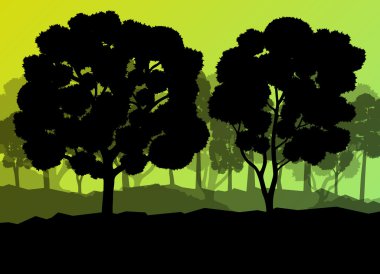 Ekoloji orman vektör arka plan kavramı birçok ayrıntılı ağaç