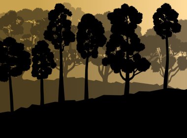 Ekoloji orman vektör arka plan kavramı birçok ayrıntılı ağaç