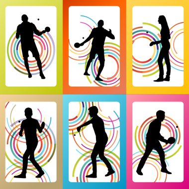 Masa Tenisi oyuncu siluet ping pong set vektör arka plan c