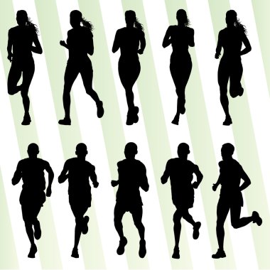 Maraton koşucular detaylı etkin çizimde siluetleri collec