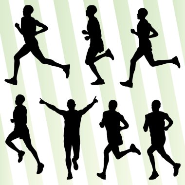 Maraton koşucular detaylı etkin çizimde siluetleri collec