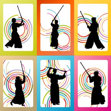 etkin Japon kendo kılıç dövüş sanatları savaşçı silhouet spor