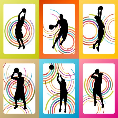 Basketball woman player vector background set concept clipart