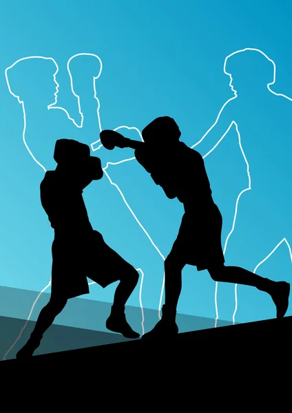 Boxeo activo hombres jóvenes caja deporte siluetas abstracto backgroun — Archivo Imágenes Vectoriales