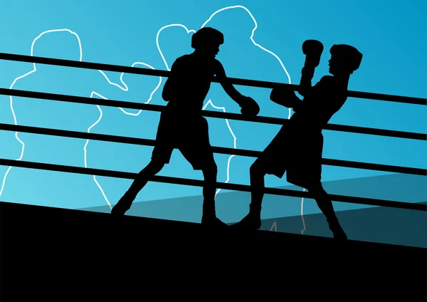Boxe attivo giovani uomini box silhouette sportive backgroun astratto — Vettoriale Stock
