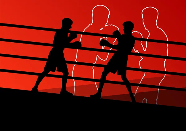 Boxeo activo hombres jóvenes caja deporte siluetas abstracto backgroun — Archivo Imágenes Vectoriales