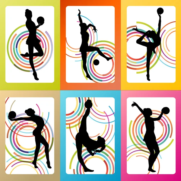 Art gymnastics with balls vector background set — Stock Vector