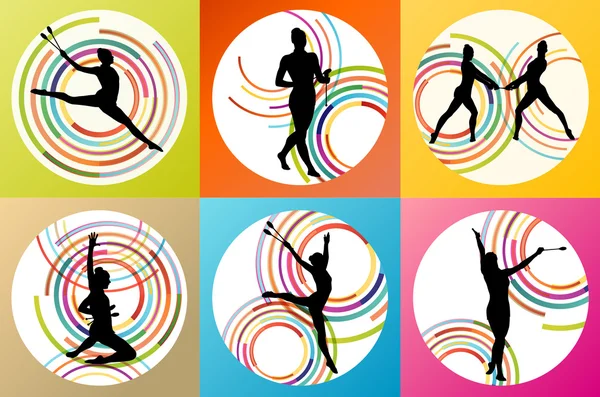 Art rythmique gymnastique femme avec des clubs arrière-plan vectoriel — Image vectorielle