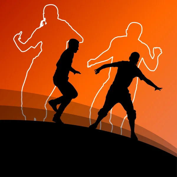Jeunes danseurs actifs silhouettes en ligne abstraite — Image vectorielle