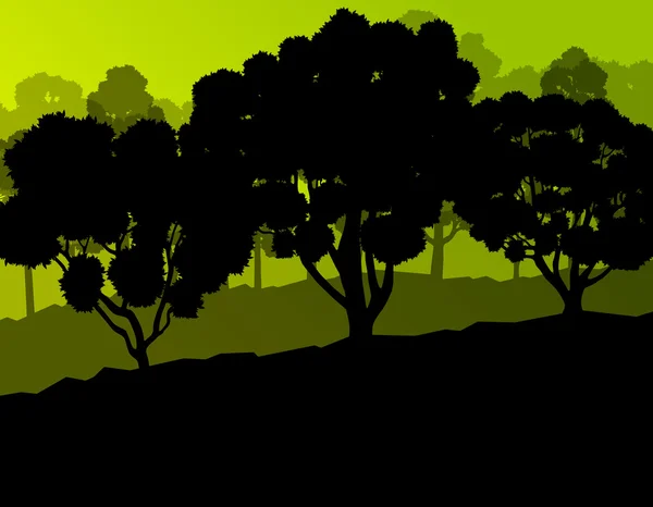 Ecologie forêt vecteur concept de fond avec de nombreux arbres détaillés — Image vectorielle
