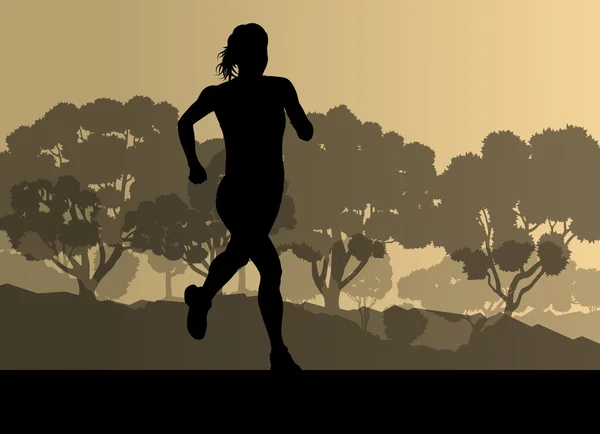 Runner in forest landscape vector background concept — Stock Vector