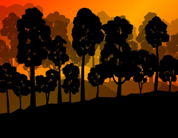 Ecología bosque vector fondo concepto con muchos árbol detallado — Vector de stock