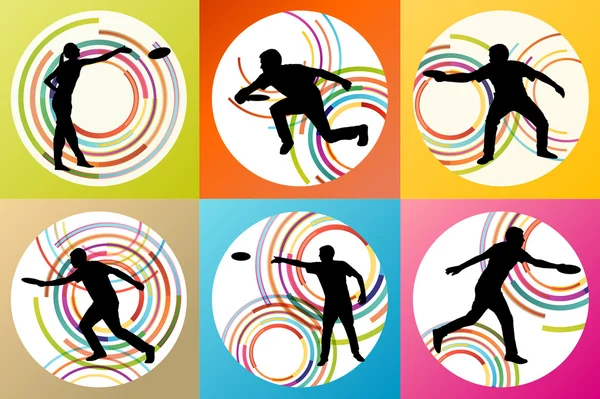 Lanceur de disque et attrape-disque personnes actives sport fond illustra — Image vectorielle