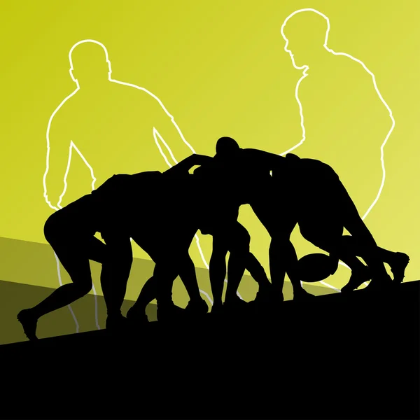 Rugby joueur actif jeunes hommes sport silhouettes abstrait backgro — Image vectorielle