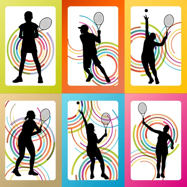 Tennis spelers silhouetten instellen vector achtergrond concept — Stockvector