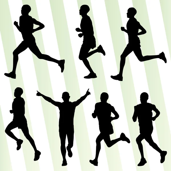 Marathon runners detailed active illustration silhouettes collec — Stock Vector