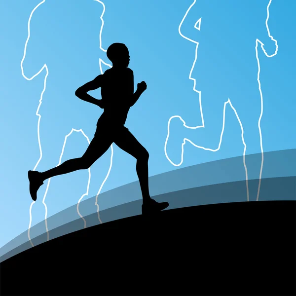 Active runner sport athletics running silhouettes illustration b — Stock Vector