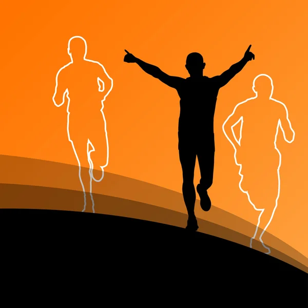 Aktive Läufer Sport Leichtathletik Laufsilhouetten Abbildung b — Stockvektor