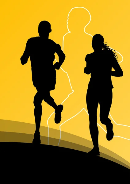 Corredor activo deporte atletismo corriendo siluetas ilustración b — Vector de stock