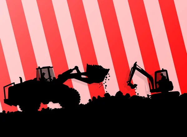 Cargador de excavadoras tractor de máquina hidráulica y excavación de trabajadores en — Vector de stock