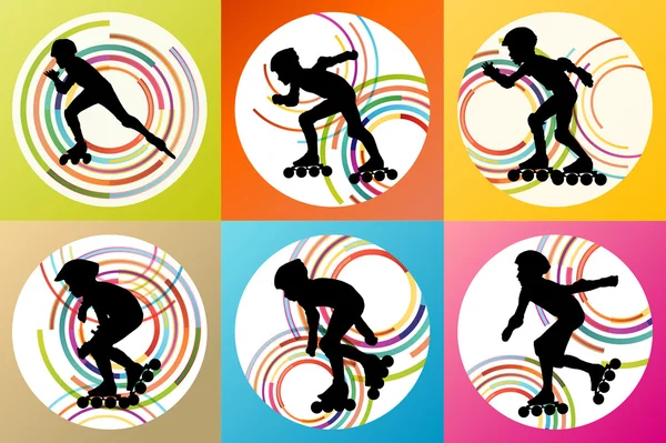 Roller skating silhouettes vector background winner — Stock Vector