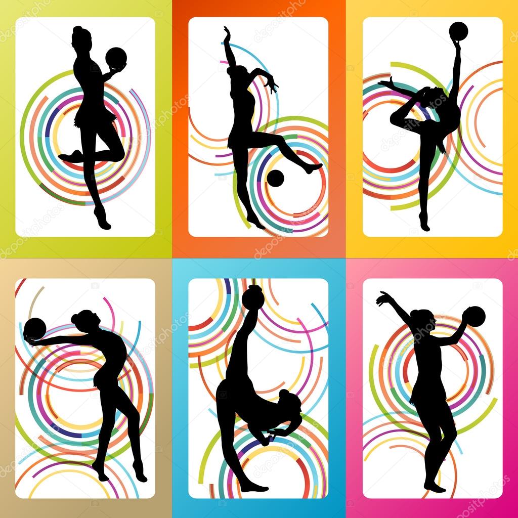 Art gymnastics with balls vector background set