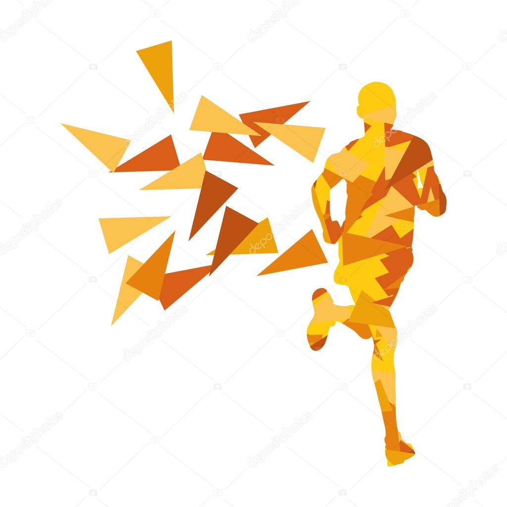 Marathon runner abstract vector background concept made of fragm