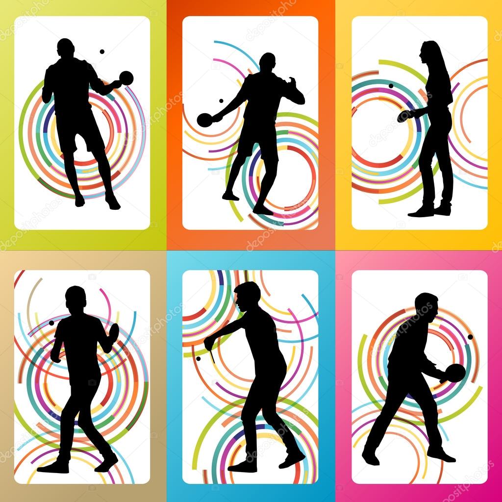 Table tennis player silhouette ping pong set vector background c