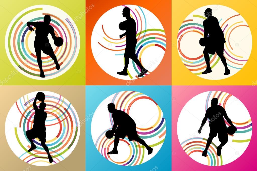 Basketball woman player vector background set concept