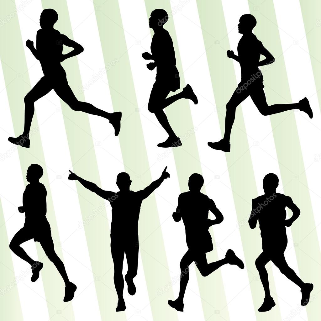 Marathon runners detailed active illustration silhouettes collec