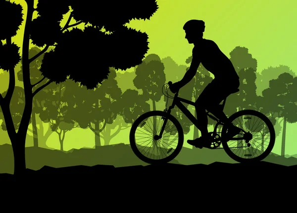 Cyclistes actifs cyclistes dans la nature sauvage romantique de montagne — Image vectorielle