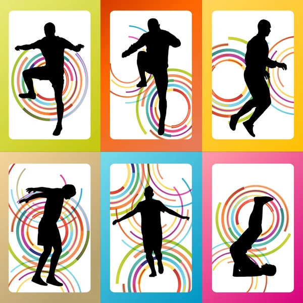 Man stretching exercise warming up and training set vector backg — Stock Vector