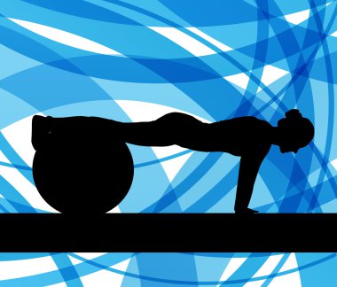Kadın fitness topu egzersizleri üzerinde vektör arka plan