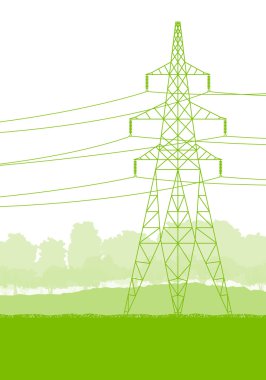Yüksek gerilim enerji iletim kulesi satırı yeşil ekoloji enerji