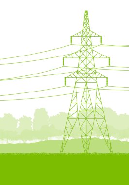 High voltage power transmission tower line green ecology energy clipart