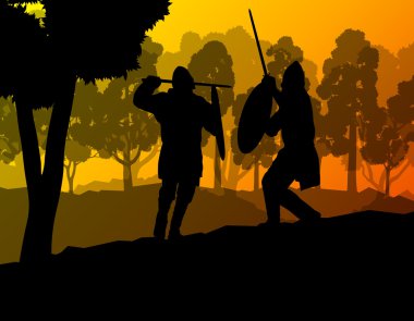 Ortaçağ savaşçı, Haçlı vektör arka plan manzara kavramı