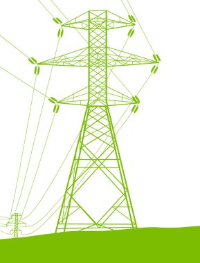 Yüksek gerilim enerji iletim kulesi satırı yeşil ekoloji enerji