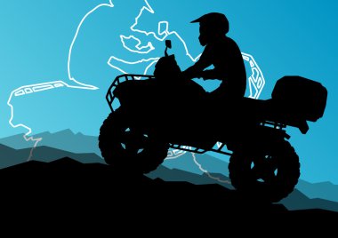 Tüm arazi araç dört motosiklet binici vahşi doğa abstrac
