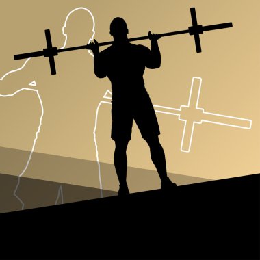 Erkekler crossfit halter sporu siluetleri soyut adam