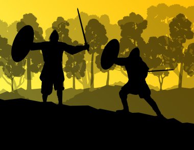 Ortaçağ savaşçı, Haçlı vektör arka plan manzara kavramı