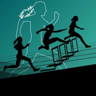 silhou çalışan aktif kadınlar kız spor Atletizm Engelli bariyer